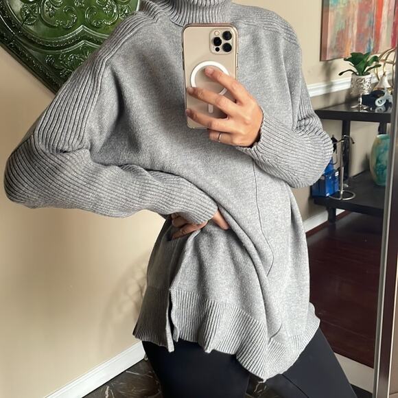 TIME and TRU Gray Turtleneck Longline Ribbed Knit Sweater Blouse - Picture 10 of 11